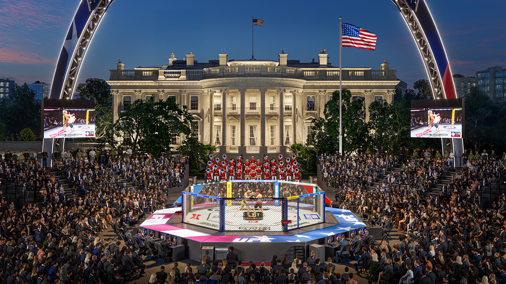 Temporary UFC Cage Construction Begins on White House Lawn for 250th Anniversary Celebration